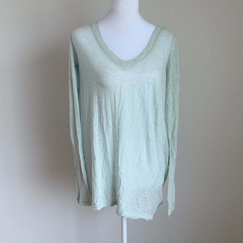 Free People Light Green Long Sleeve V-Neck Top